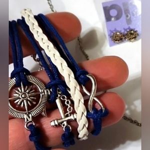 Leather multistrand anchor infinity bracelet anchor studs